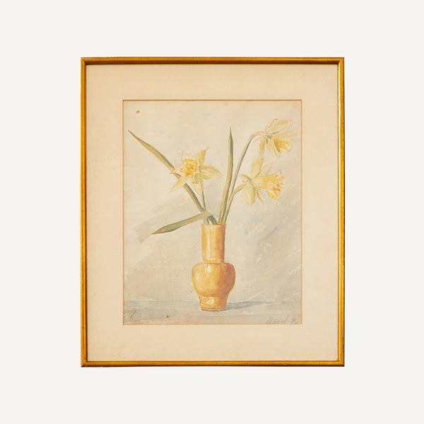 VINTAGE FRAMED DAFFODIL WATERCOLOR