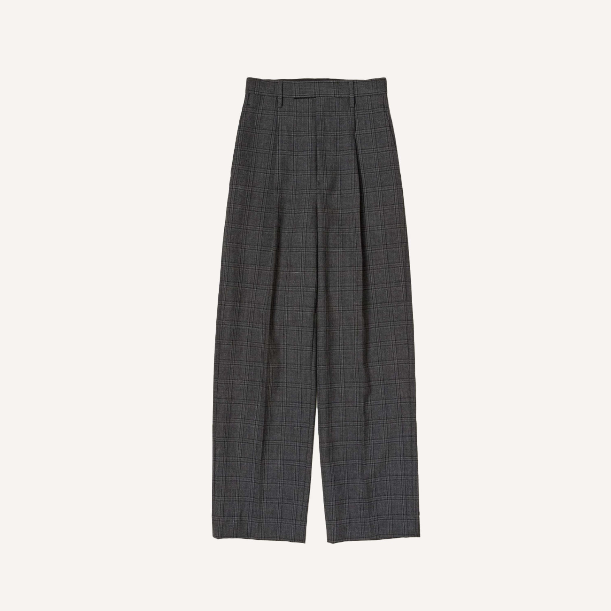 AURALEE BLUEFACED WOOL CHECK PANTS