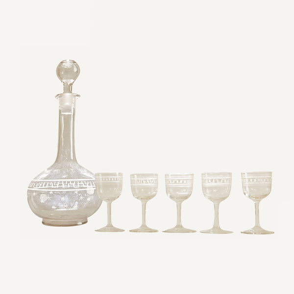 VINTAGE DECANTER AND GLASSES